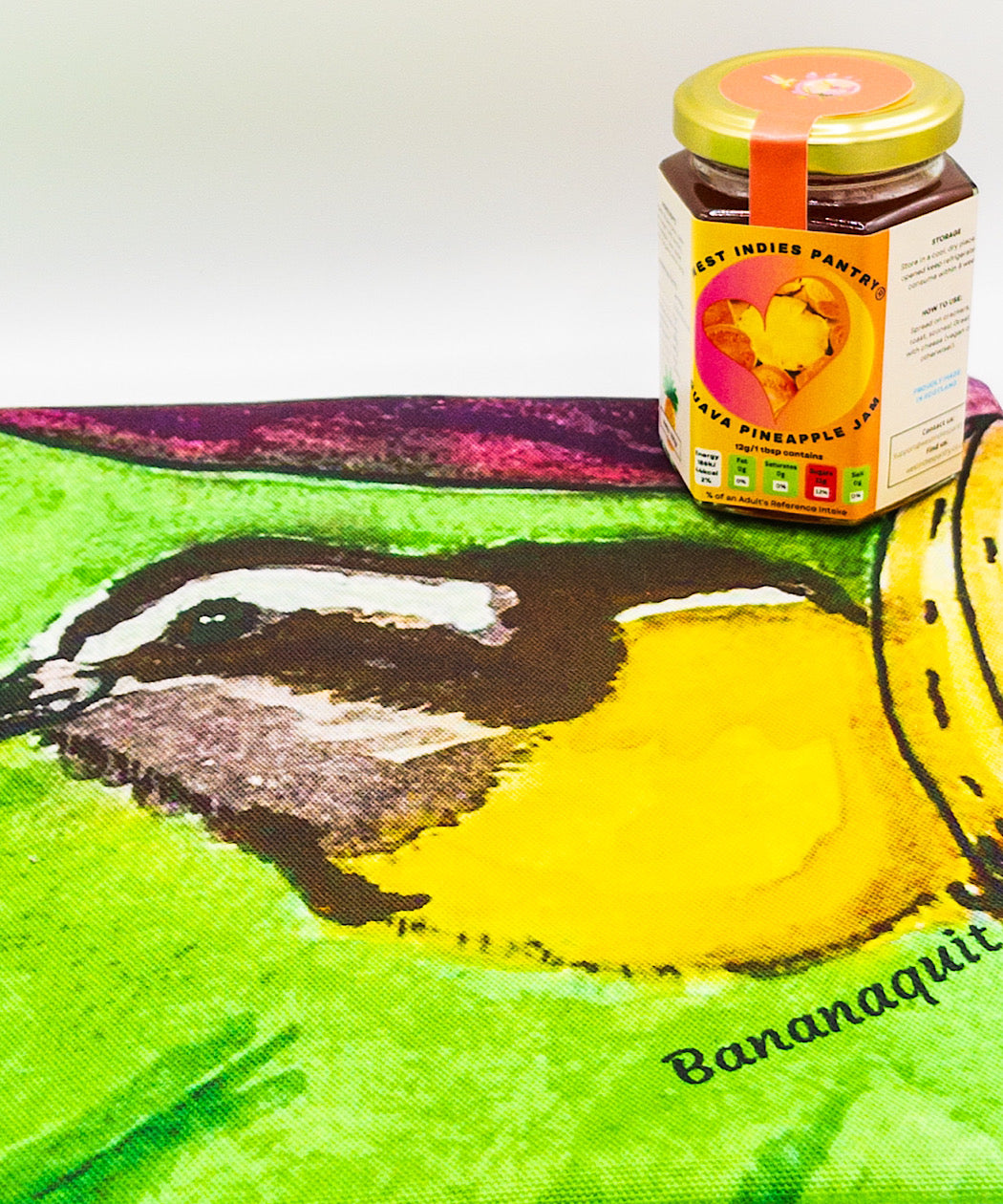 Bananaquit tea towel & Guava Pineapple Jam Bundle